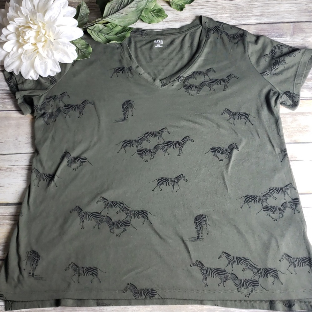 Army Green with Zebra Print V-neck Shirt